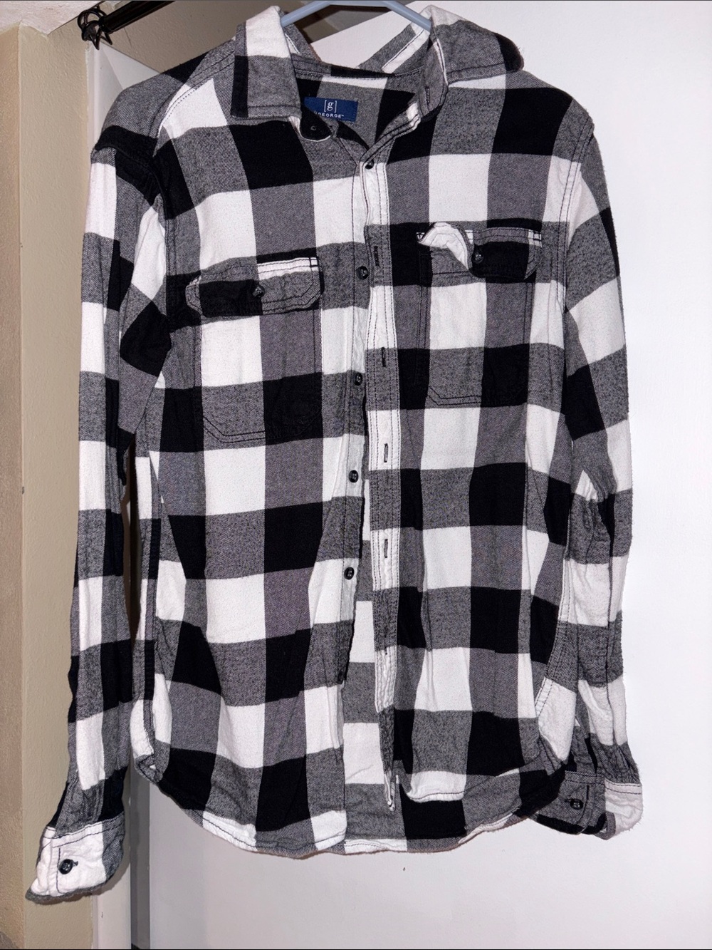 George Black and White Buffalo Plaid Button-Down Shirt
